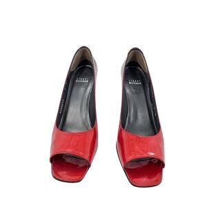 Stuart Weitzman Glossy Red Patent Leather Open Toe Heels Stilettos Pumps Size 8N